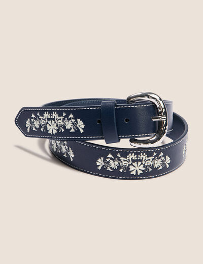 Ceinture large avec broderie bleu foncé femme