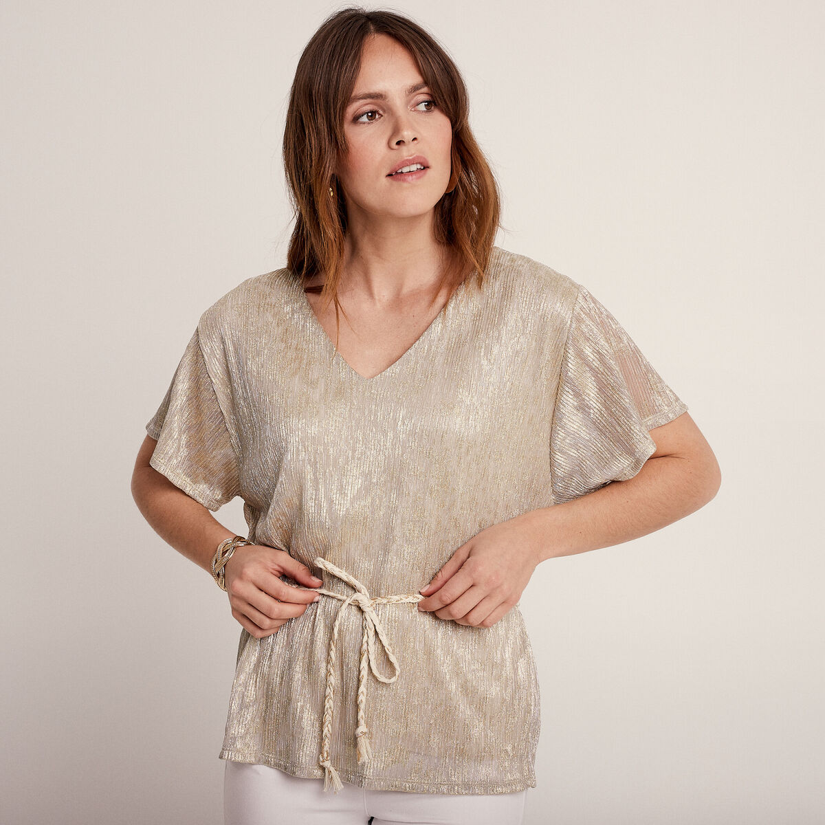 T-shirt manches courtes beige femme