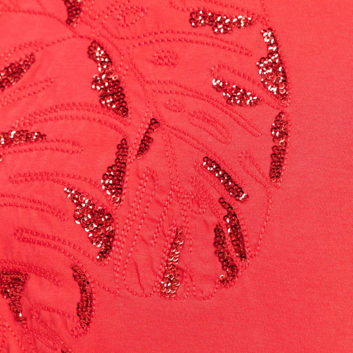T-shirt &agrave; sequins manches courtes rouge femme