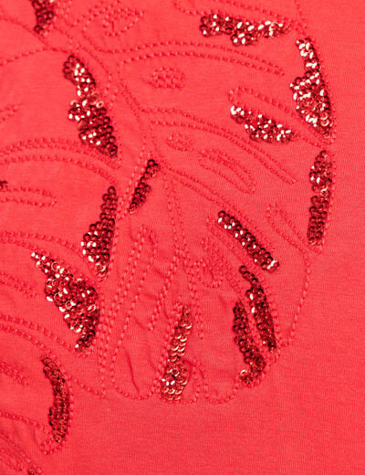 T-shirt &agrave; sequins manches courtes rouge femme