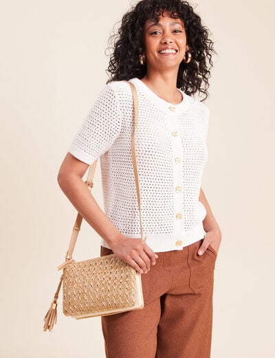 Sac pochette tress&eacute; ecru femme
