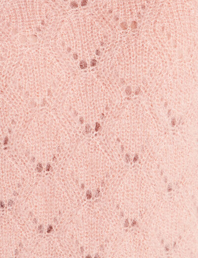 Pull ajour&eacute; col rond vieux rose femme