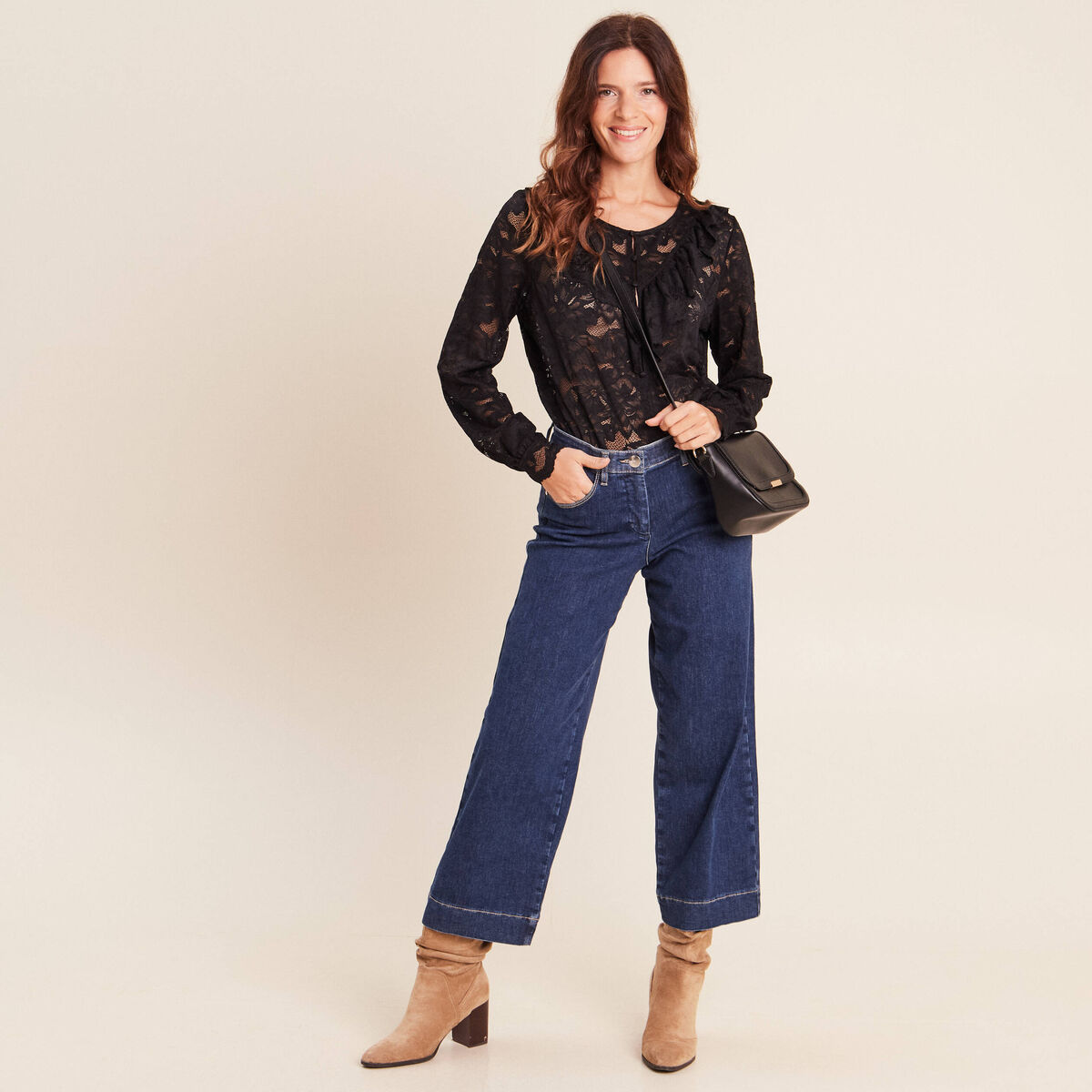 Blouse en dentelle noir femme