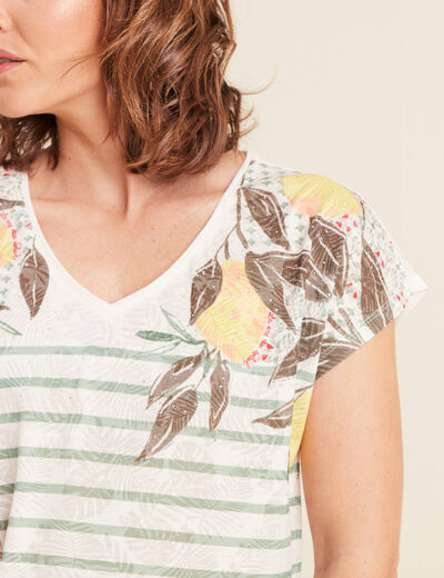 T-shirt col V manches courtes jaune citron femme
