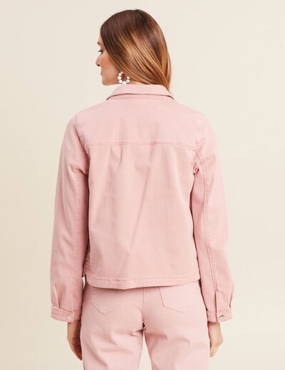 Veste boutonnée en jean rose pastel femme