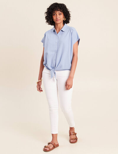 Blouse ample cropped col am&eacute;ricain bleu gris femme