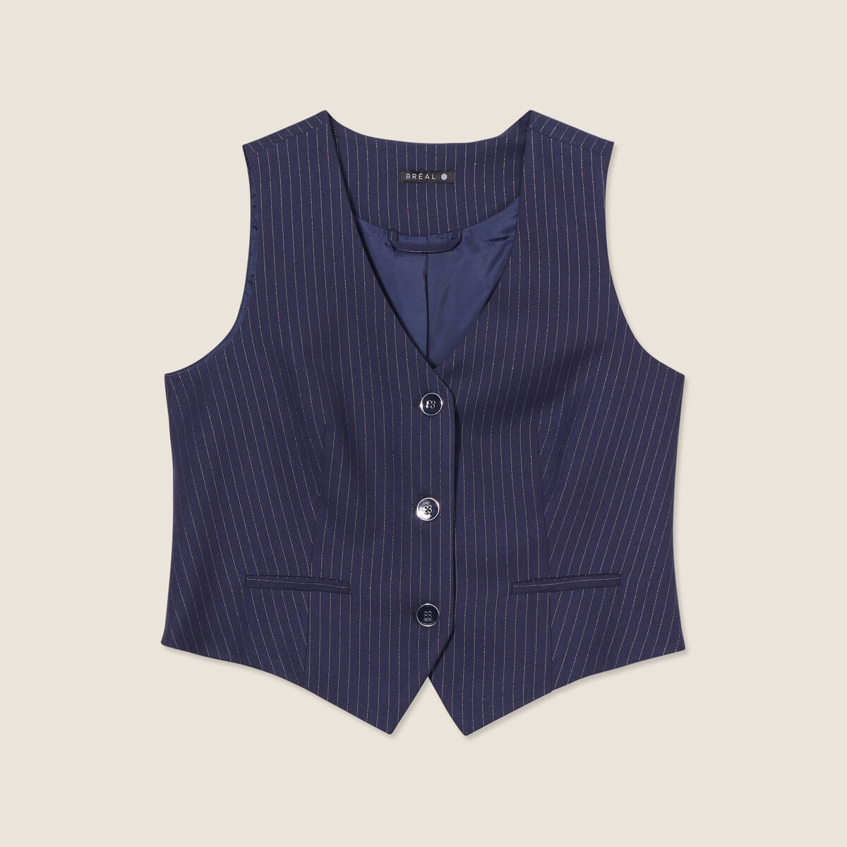 Gilet barman sans manches bleu fonc&eacute; femme