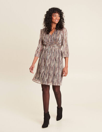 Robe évasée manches 3/4 rose femme