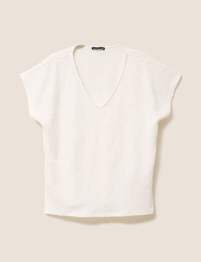Blouse col v manches courtes ecru femme