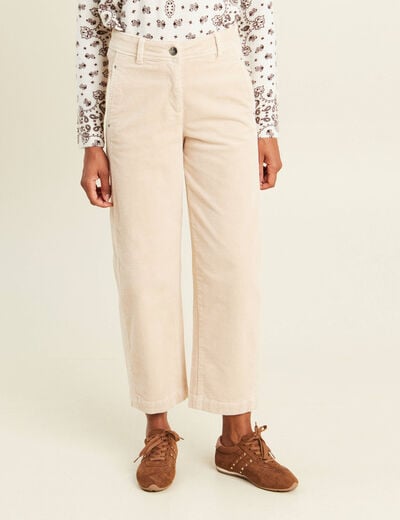 Pantalon barrel 7/8&egrave;me en velours sable femme