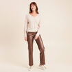 Pantalon enduit coupe large marron fonc&eacute; femme
