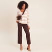Jean large taille haute &agrave; paillettes marron fonc&eacute; femme