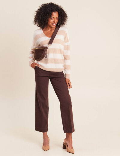 Jean large taille haute &agrave; paillettes marron fonc&eacute; femme