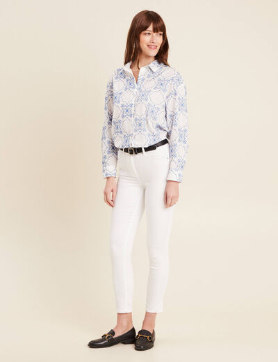Chemise manches longues brodée bleu femme