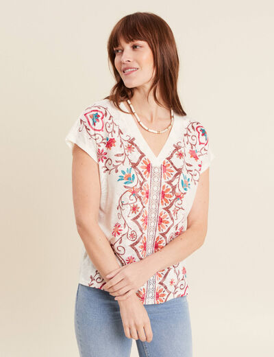 T-shirt manches courtes ecru femme