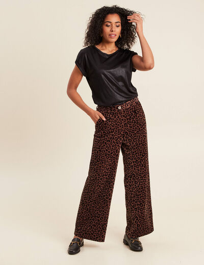 Pantalon large velours marron femme