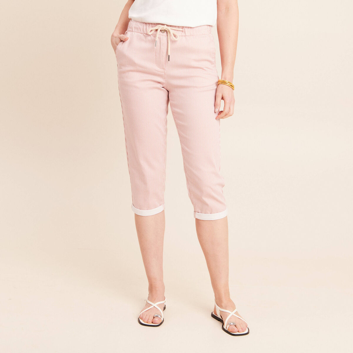 Pantacourt coupe mom large rose femme