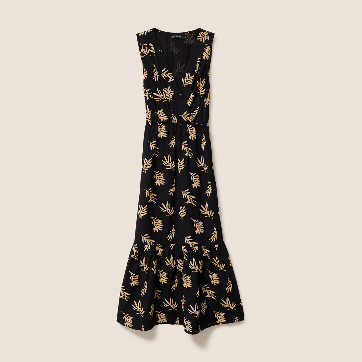 Robe longue &eacute;vas&eacute;e col v sans manches noir femme