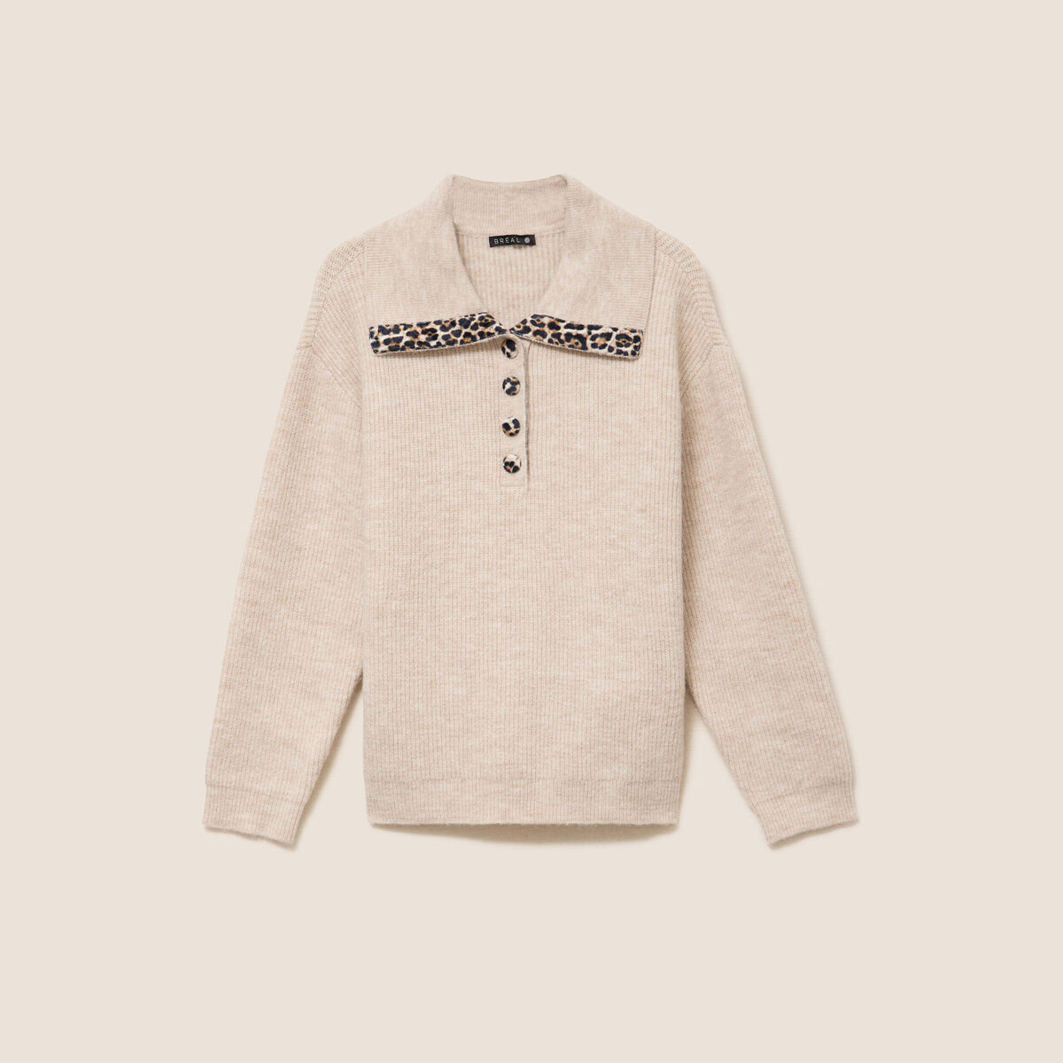 Pull droit manches longues beige femme