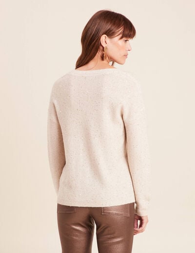 Pull col v manches longues &agrave; sequins couleur or femme