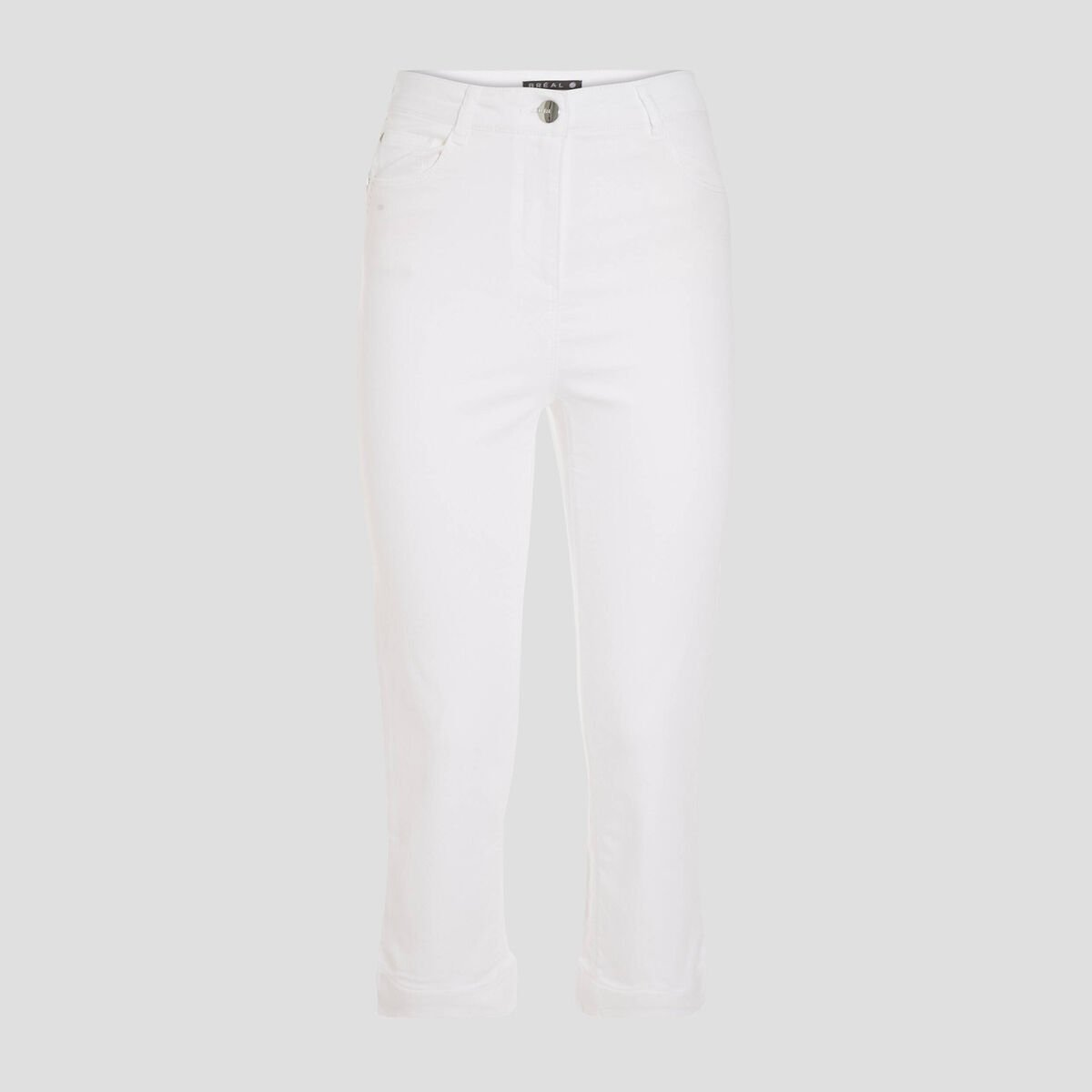 Pantacourt droit taille haute blanc femme