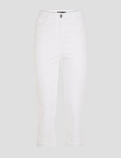Pantacourt droit taille haute blanc femme