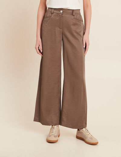 Pantalon large taille haute taupe femme