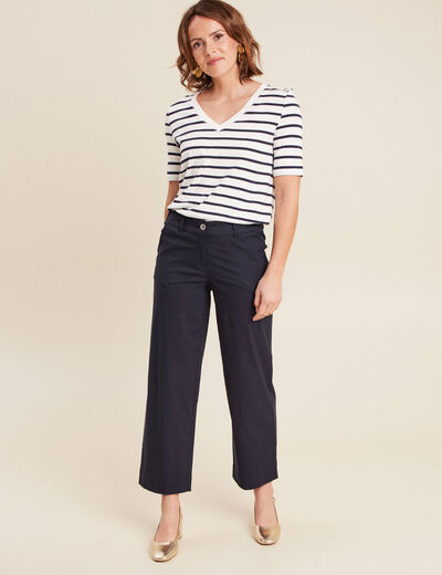 Pantalon large 7/8ème bleu foncé femme