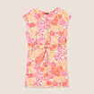 Robe droite courte col v manches courtes rose corail femme