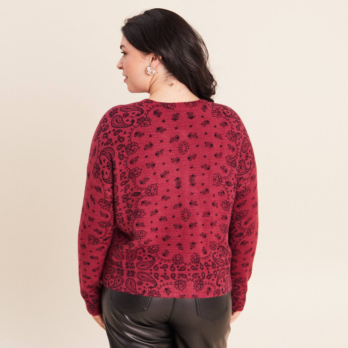 Pull col rond bordeaux femme