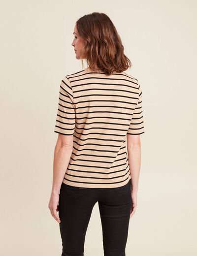 T-shirt col rond marron clair femme