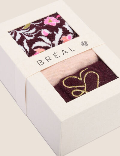 Coffret lot de 3 paires de chaussettes rose femme