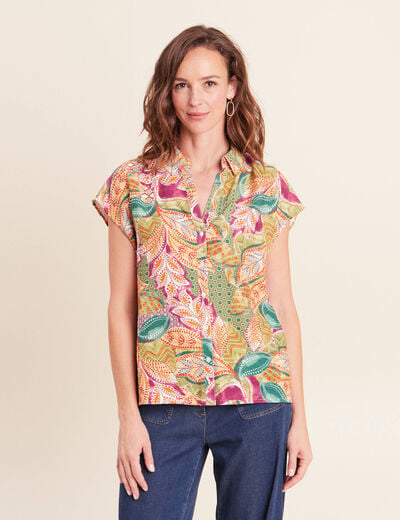 Chemise droite manches courtes orange femme