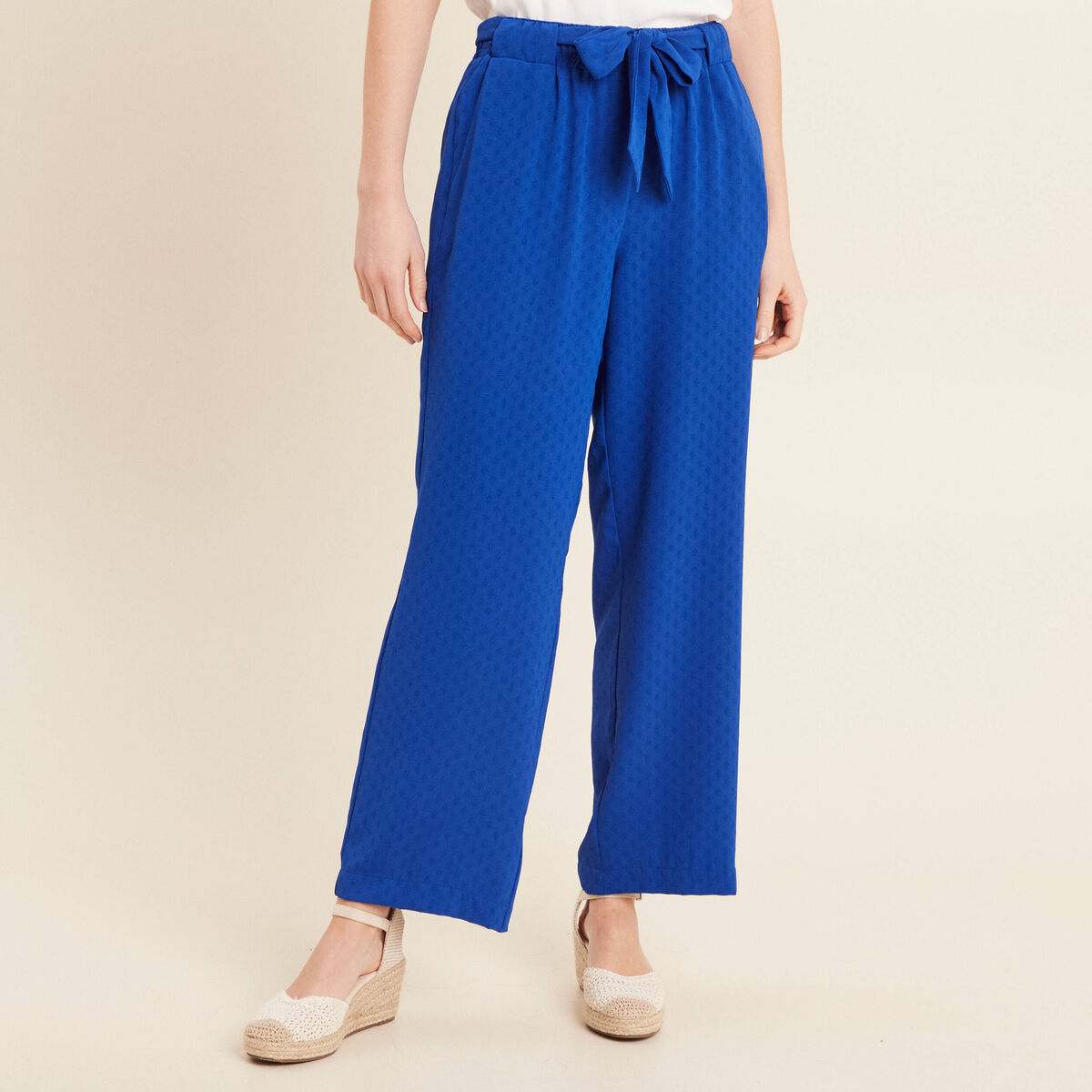 Pantalon flou droit 7/8&egrave;me bleu electrique femme