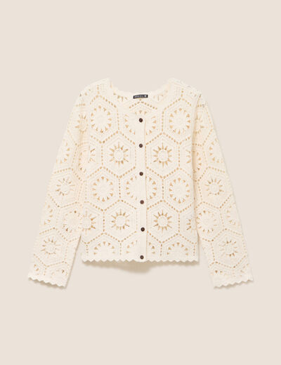 Gilet manches longues aspect dentelle ecru femme