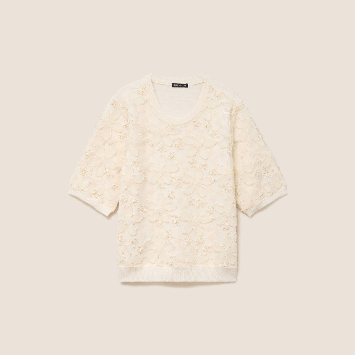 Pull col rond ecru femme