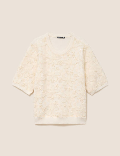 Pull col rond ecru femme