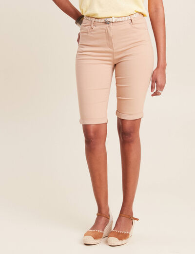 Bermuda ajusté ceinturé beige femme