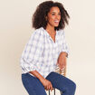 Blouse col tunisien manches 3/4 bleu femme