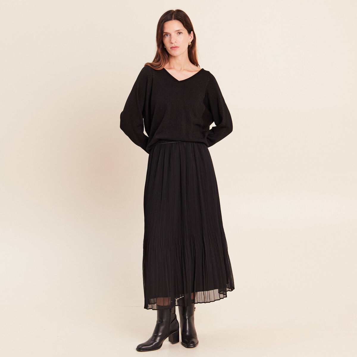 Jupe pliss&eacute;e doubl&eacute;e noir femme