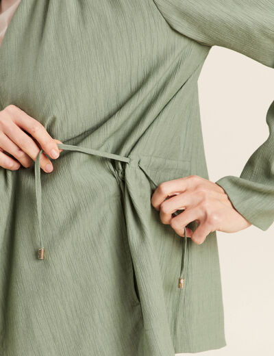 Veste fluide col cascade vert kaki femme