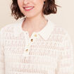 Pull col chemise manches courtes ecru femme