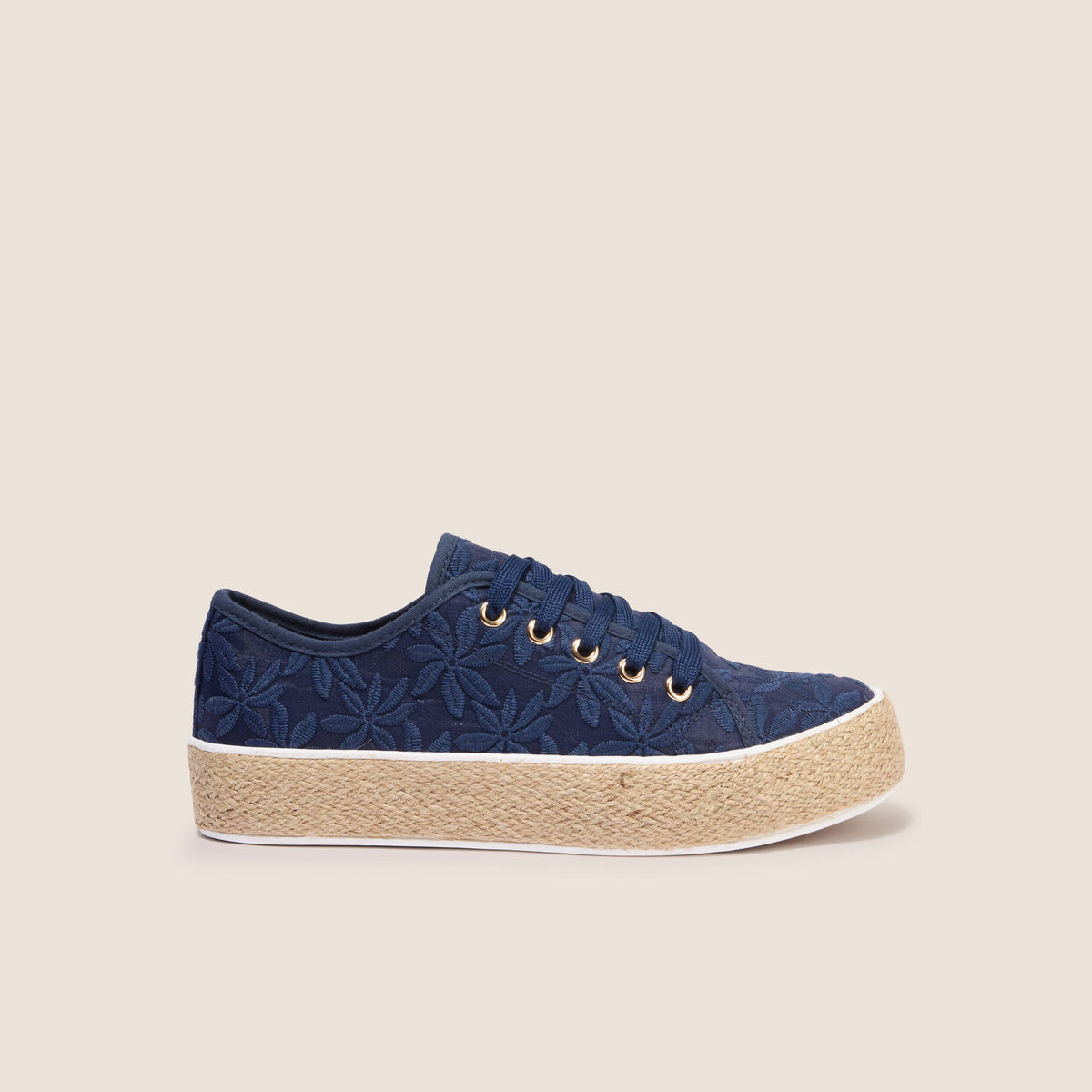 Tennis plateformes &agrave; lacets bleu marine femme