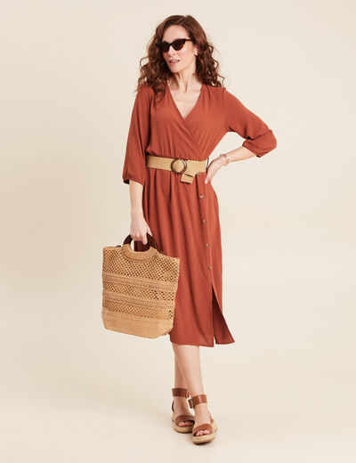 Robe droite ceinturée marron foncé femme