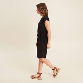 Robe cintrée courte col rond noir femme