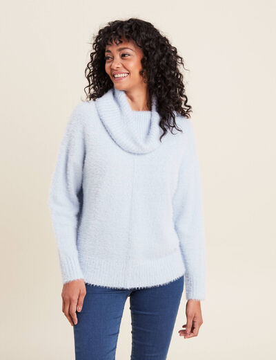 Pull manches longues bleu pastel femme