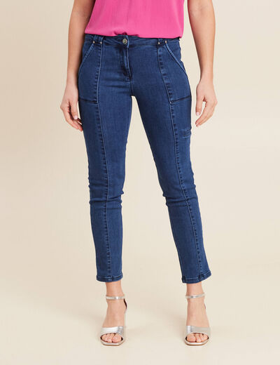 Jean ajusté cargo denim stone femme
