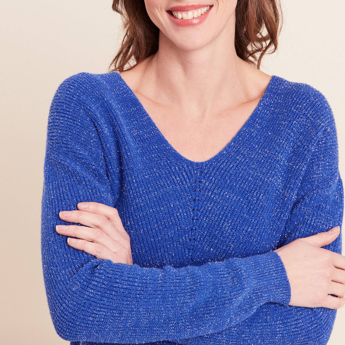 Pull manches longues bleu electrique femme