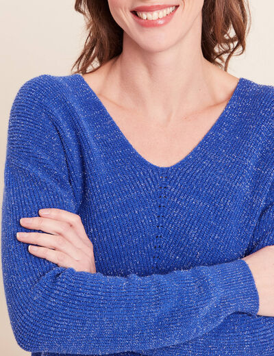 Pull manches longues bleu electrique femme