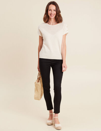 Pull manches courtes ecru femme